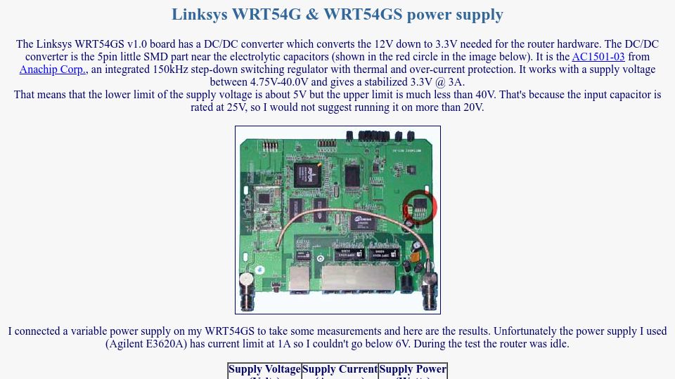 Screenshot of kioan.users.uth.gr: Linksys WRT54G and WRT54GS power supply (2005)