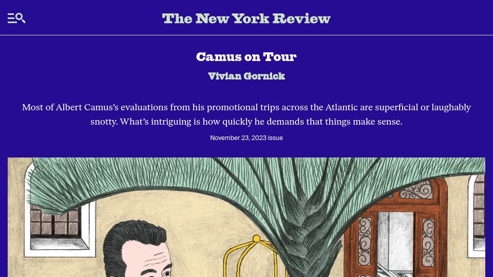 Screenshot of nybooks.com: Camus on Tour