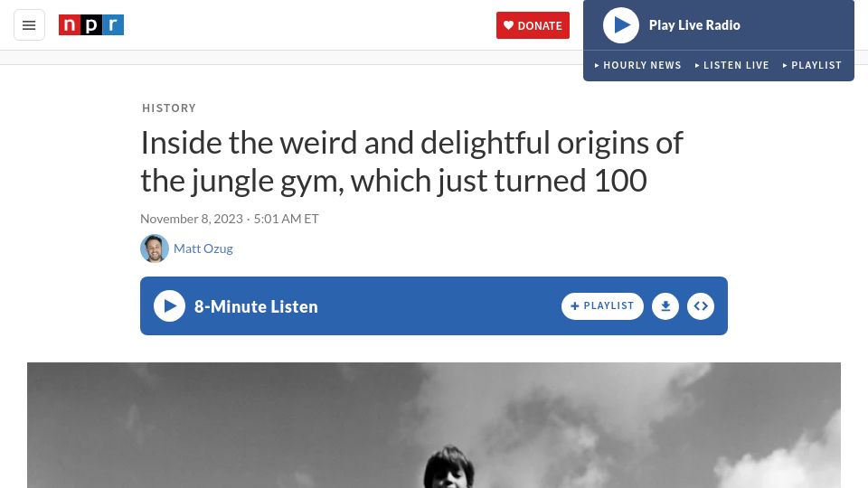 Screenshot of npr.org: Inside the weird and delightful origins of the jungle gym, which just turned 100