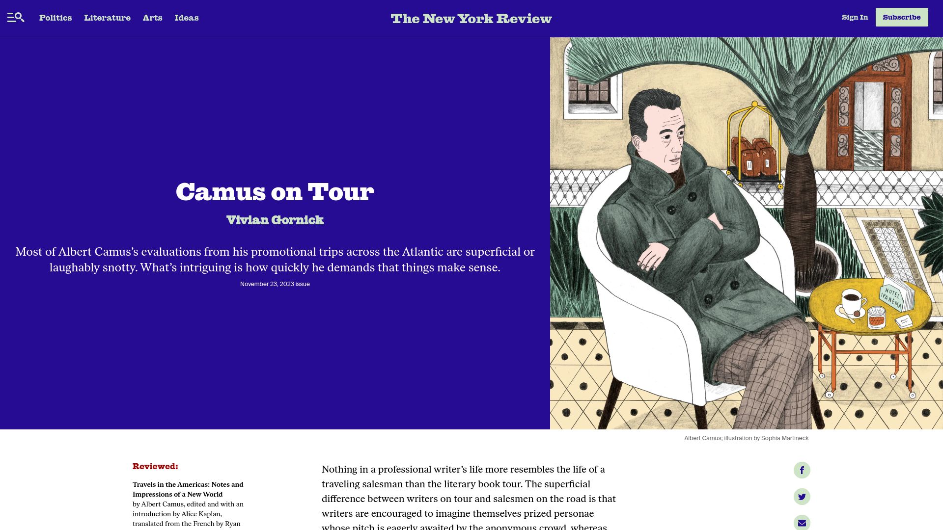 Screenshot of nybooks.com: Camus on Tour