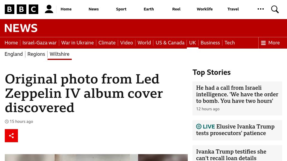 Screenshot of bbc.com: Original photo from Led Zeppelin IV album cover discovered