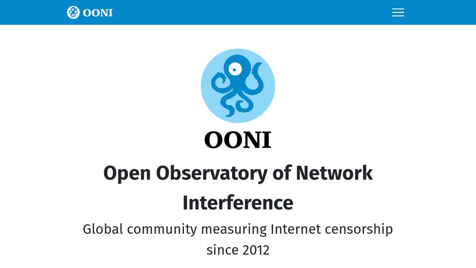 Screenshot of ooni.org: Open Observatory of Network Interference