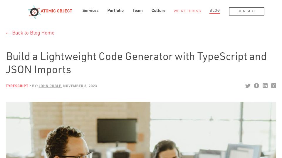 Screenshot of spin.atomicobject.com: Build a Lightweight Code Generator with TypeScript and JSON Imports