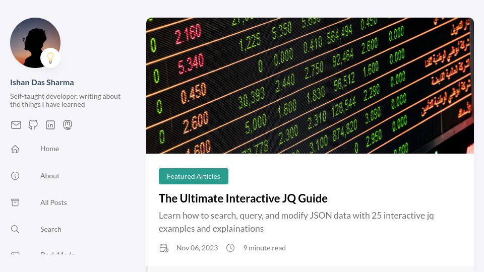Screenshot of ishan.page: Interactive examples for learning jq