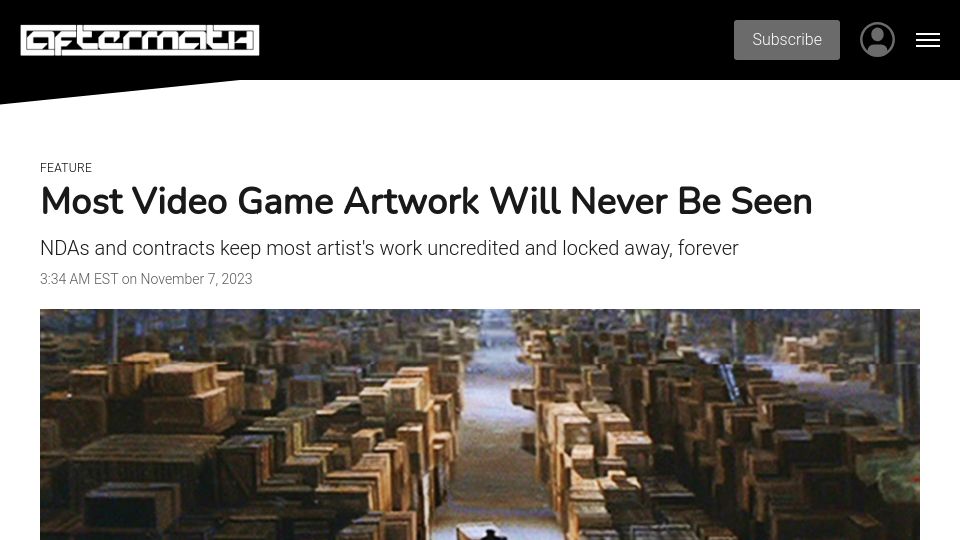Screenshot of aftermath.site: Most Video Game Artwork Will Never Be Seen