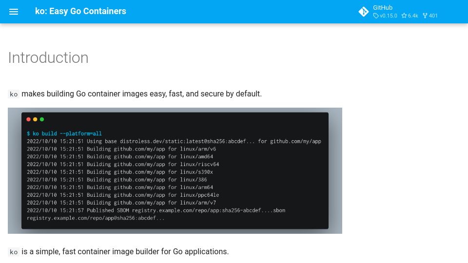 Screenshot of ko.build: Ko: Easy Go Containers