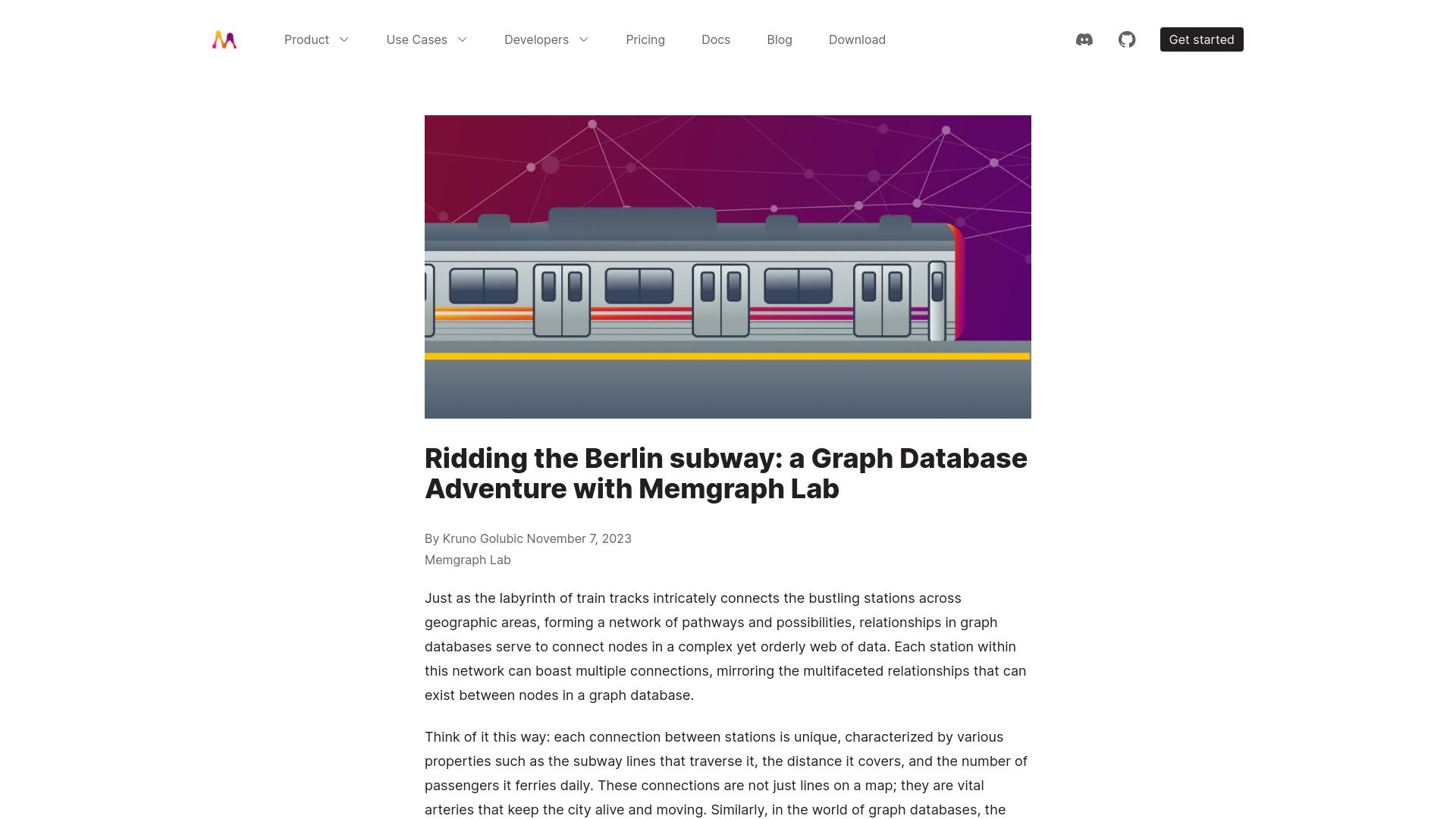 Screenshot of memgraph.com: Show HN: Modeling Berlin subway lines in graph database