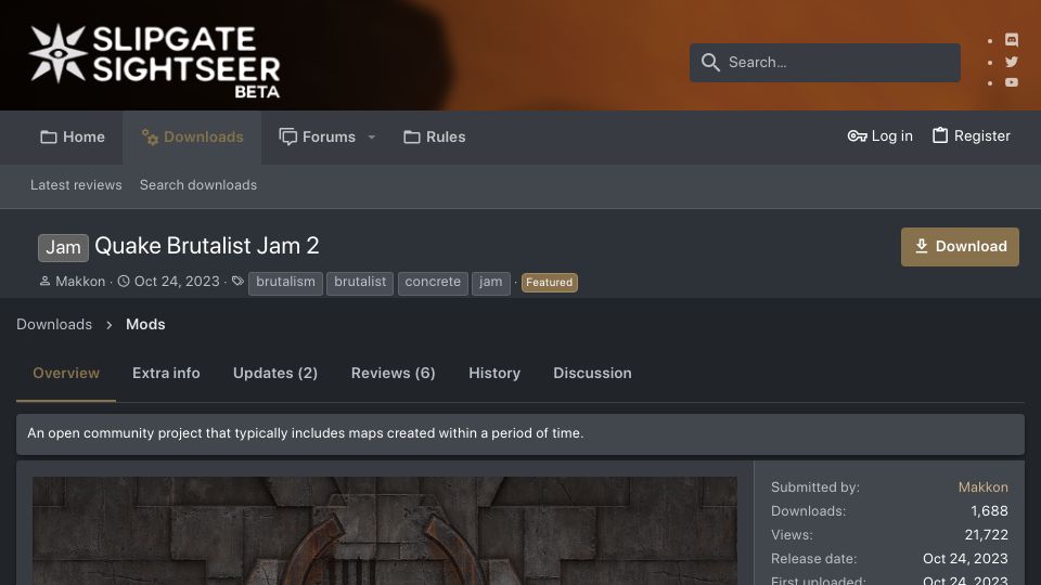 Screenshot of slipseer.com: Quake Brutalist Jam II