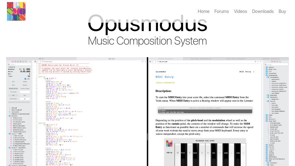 Screenshot of opusmodus.com: Opusmodus: Common Lisp Music Composition System