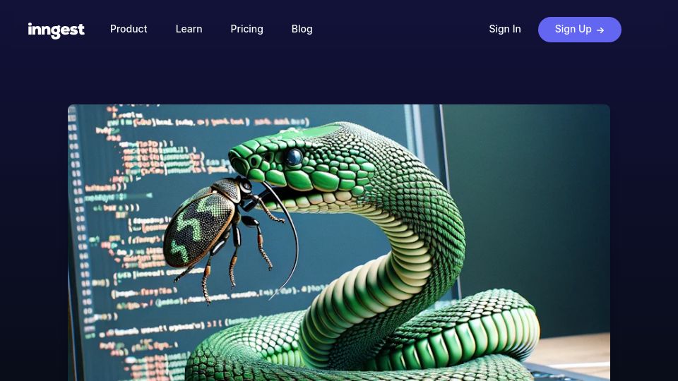 Screenshot of inngest.com: Python errors as values: Comparing useful patterns from Rust and Go