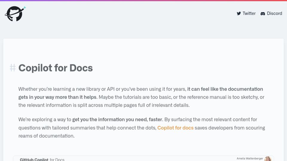 Screenshot of githubnext.com: Copilot for Docs