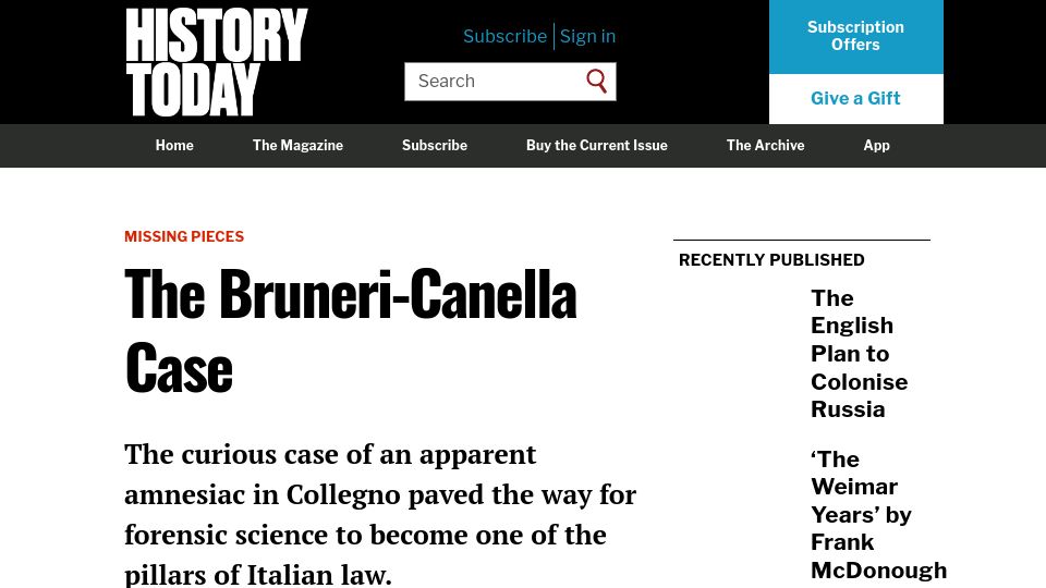 Screenshot of historytoday.com: The Bruneri-Canella Case