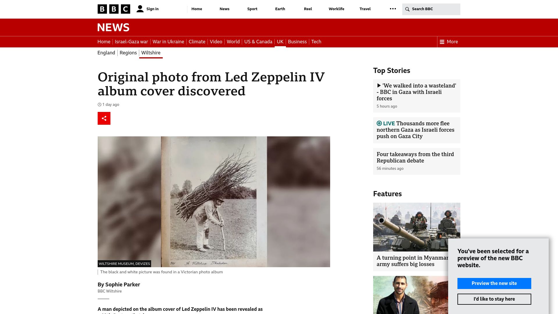 Screenshot of bbc.co.uk: Original photo from Led Zeppelin IV album cover discovered