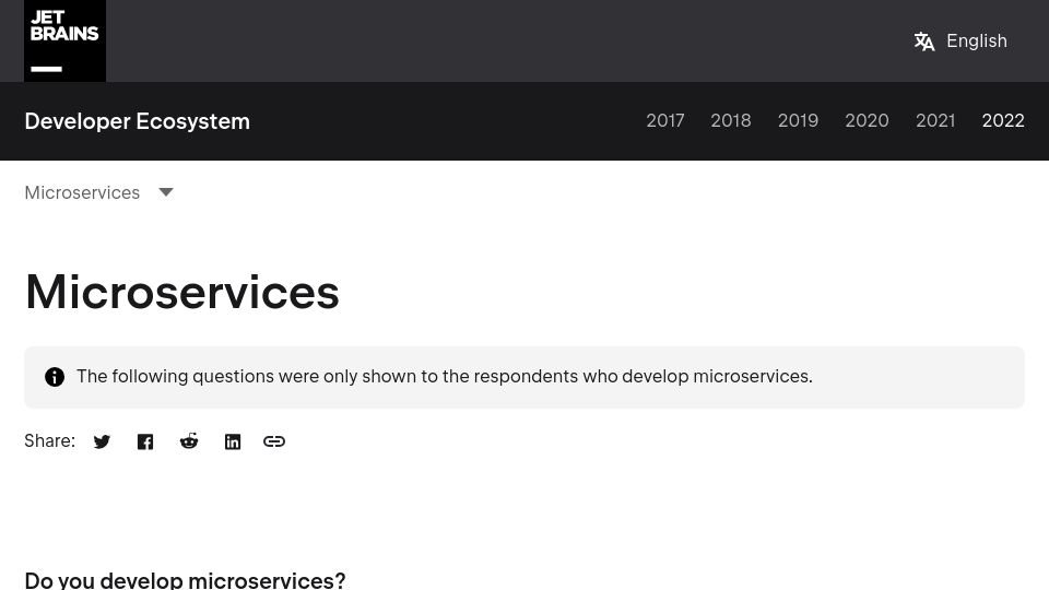 Screenshot of jetbrains.com: Microservices – State of Developer Ecosystem 2022 (JetBrains)