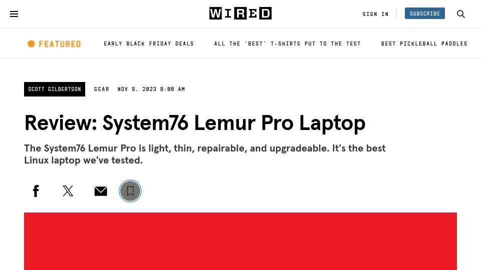 Screenshot of wired.com: System76's Lemur Pro Laptop Is Just a Nice Linux Laptop
