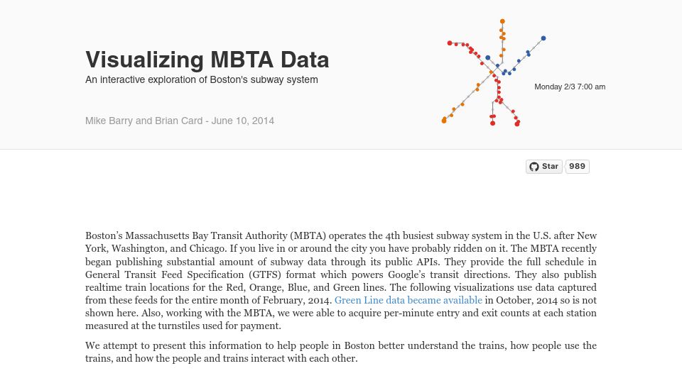 Screenshot of mbtaviz.github.io: An interactive exploration of Boston's subway system