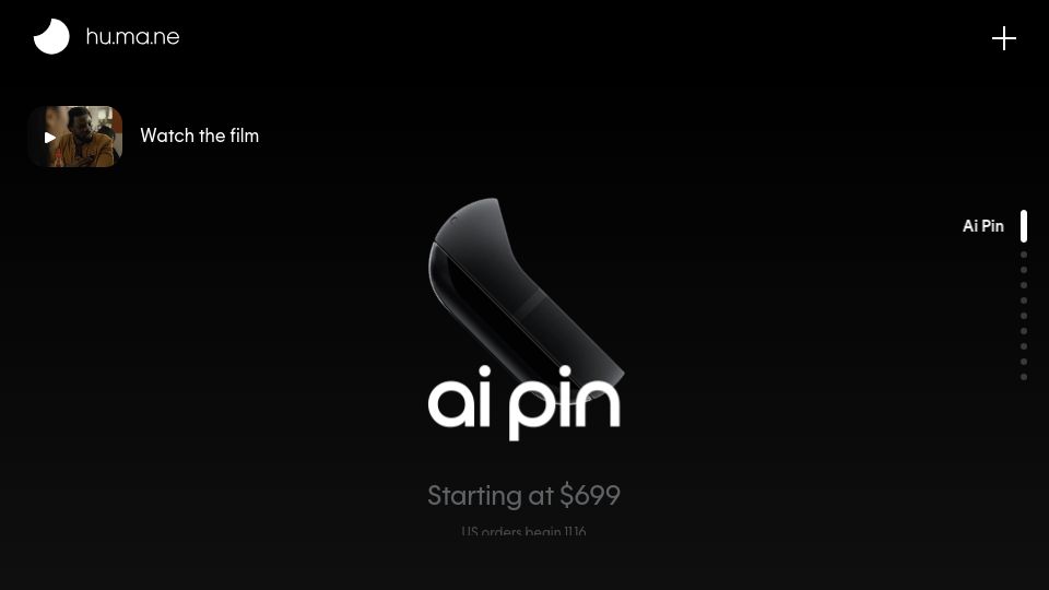 Screenshot of hu.ma.ne: Humane AI Pin