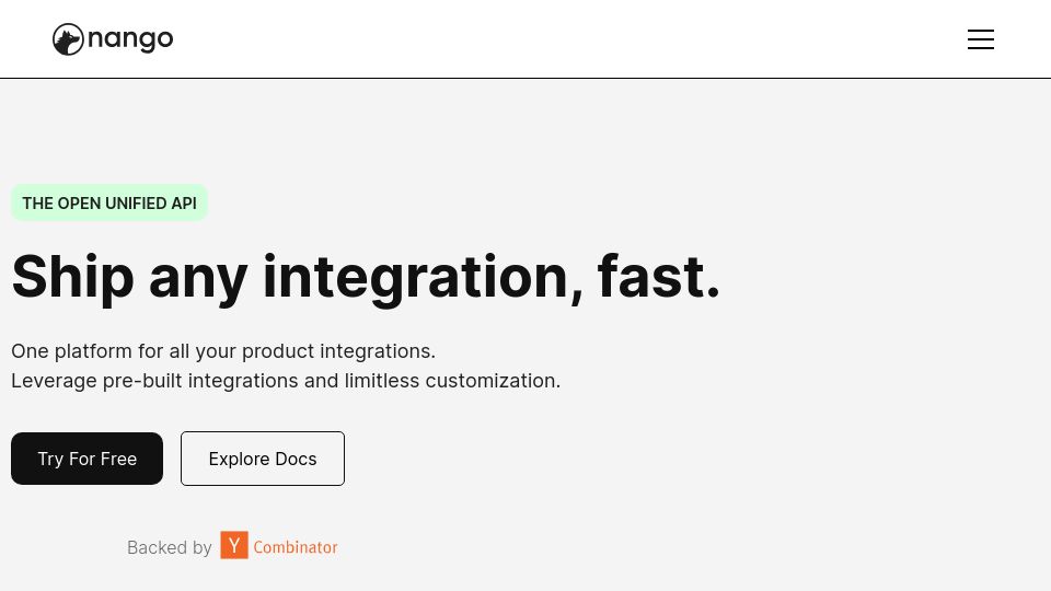 Screenshot of nango.dev: Show HN: Nango – Open unified API for product integrations