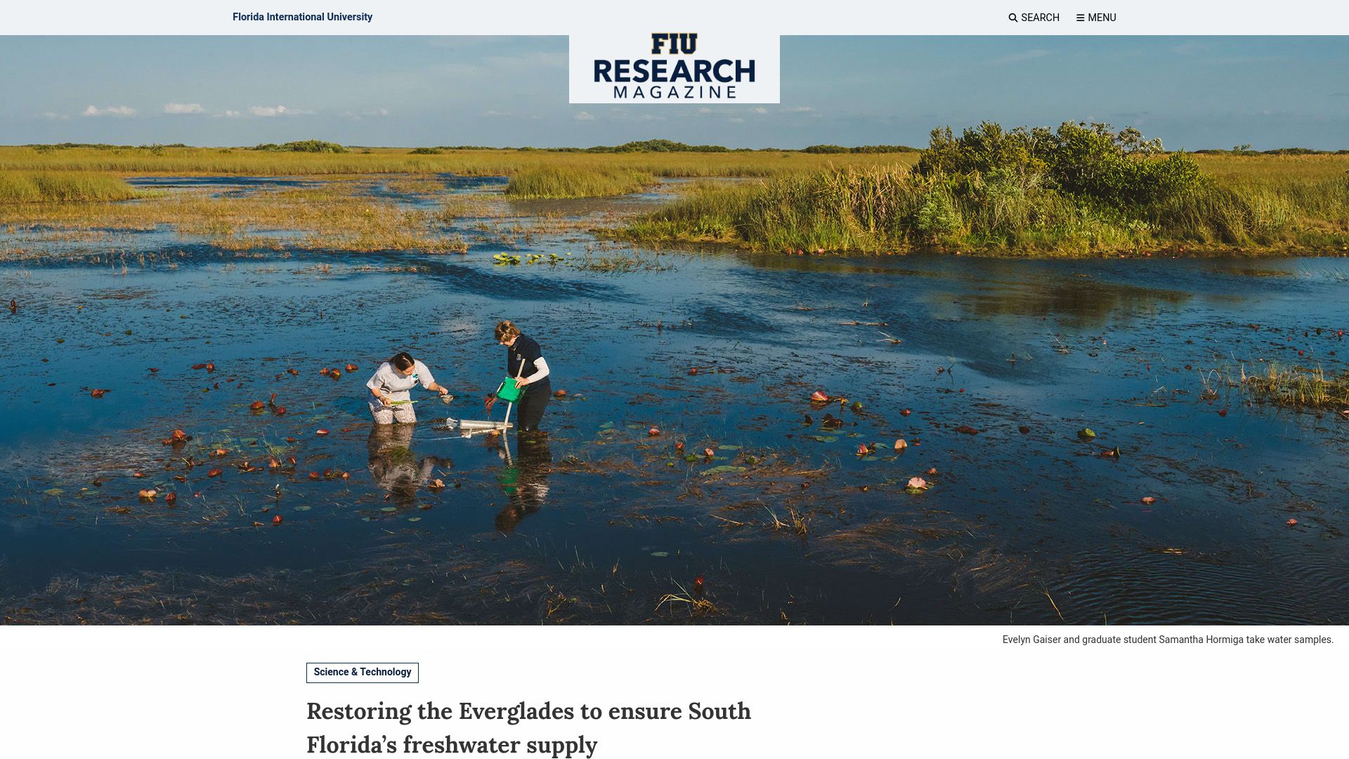 Screenshot of news.fiu.edu: Restoring the Everglades to ensure South Florida's freshwater supply