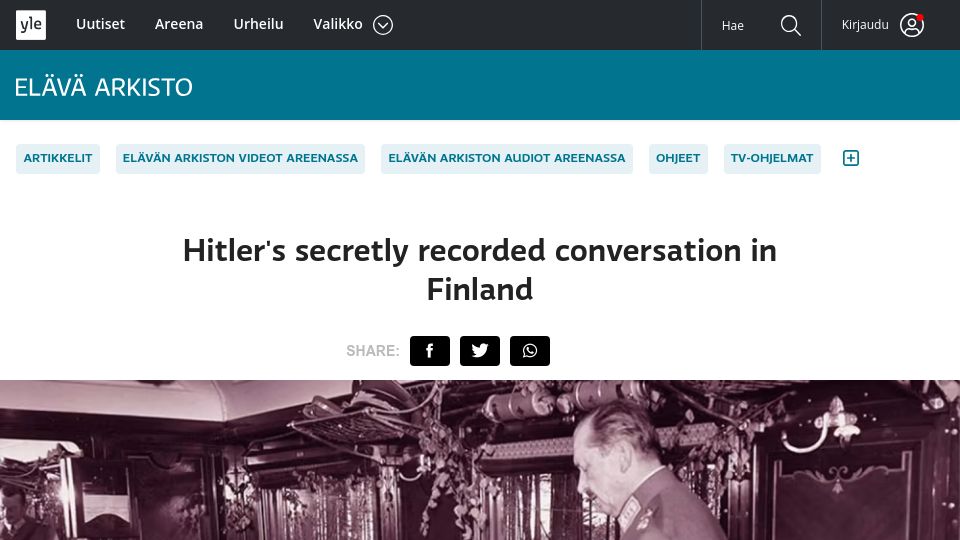 Screenshot of yle.fi: Hitler-Mannerheim Recording