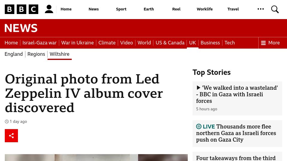 Screenshot of bbc.co.uk: Original photo from Led Zeppelin IV album cover discovered