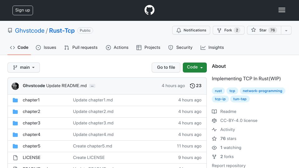 Screenshot of github.com: Implementing TCP in Rust