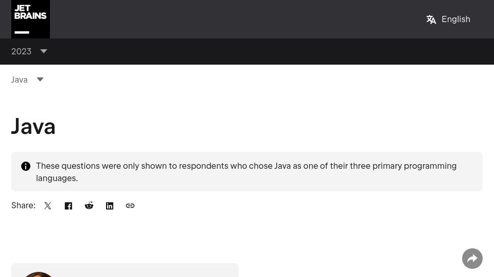 Screenshot of jetbrains.com: Java 8 still widely used