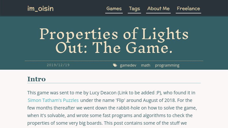Screenshot of imois.in: Properties of Lights Out: The Game