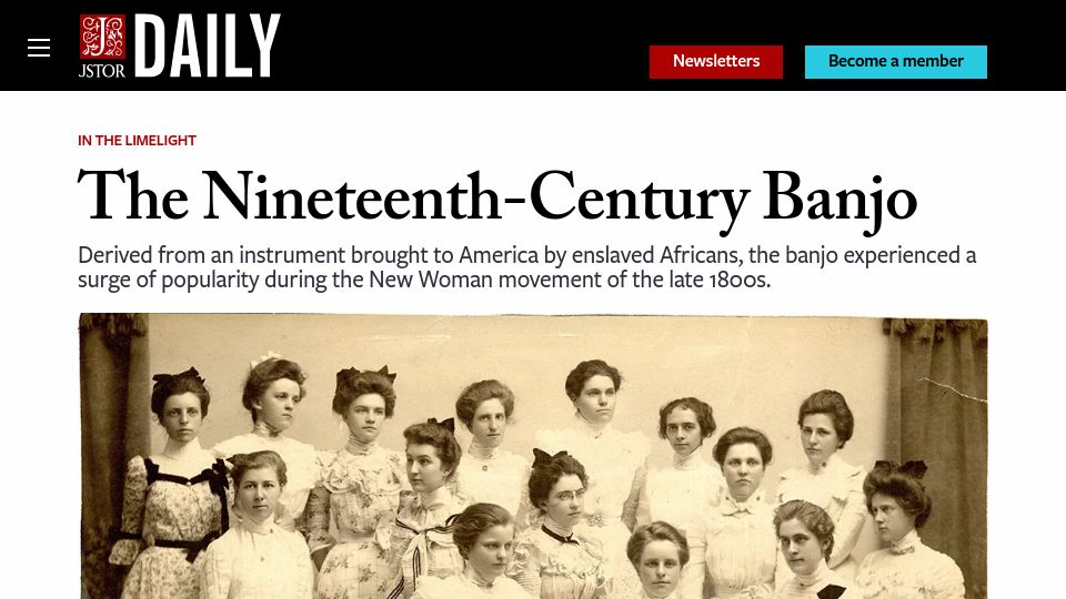 Screenshot of daily.jstor.org: The Nineteenth-Century Banjo