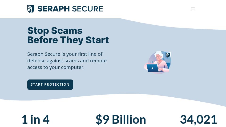 Screenshot of seraphsecure.com: Seraph Secure: anti-scam software co-founded by Kitboga