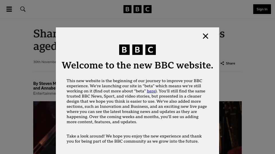 Screenshot of bbc.com: Shane MacGowan has died