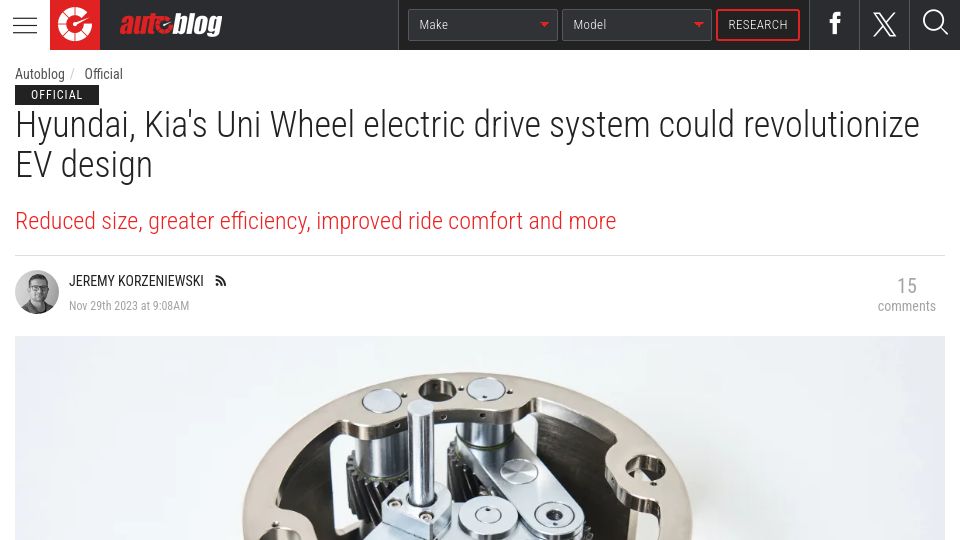 Screenshot of autoblog.com: Hyundai Uni Wheel electric drive system could revolutionize EV design
