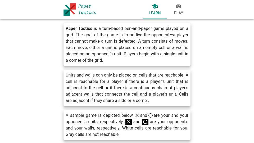 Screenshot of paper-tactics.com: Show HN: Play a pen-and-paper game that is almost unknown in the US and Europe