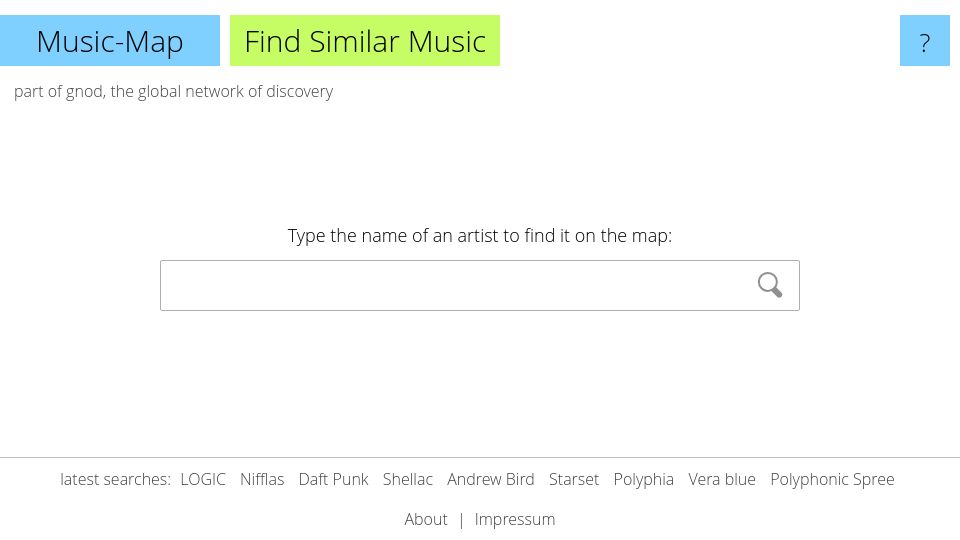 Screenshot of music-map.com: Music-Map – Find Similar Music