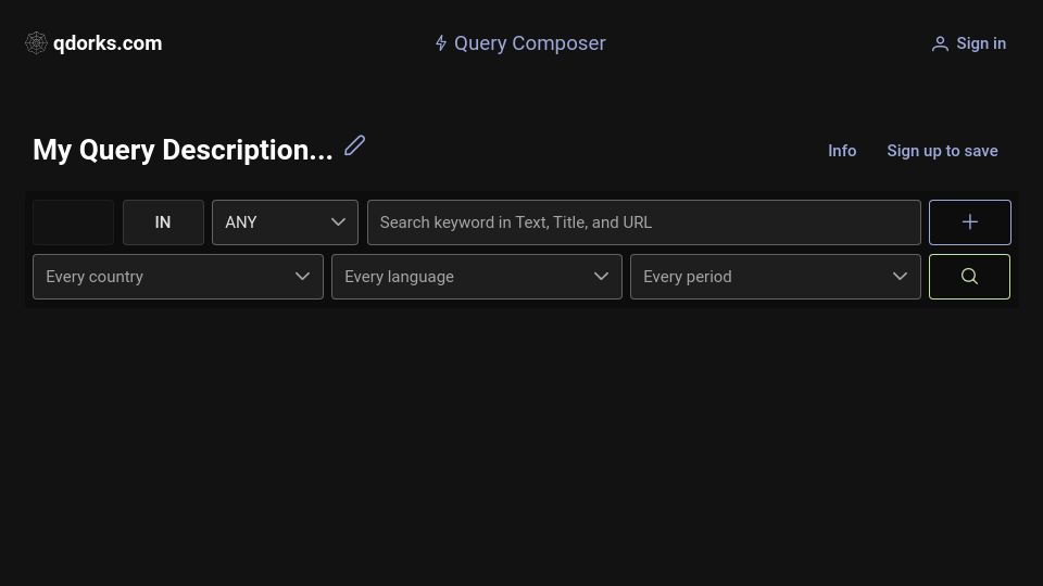Screenshot of qdorks.com: Show HN: Qdorks.com – Advanced Google search query composer