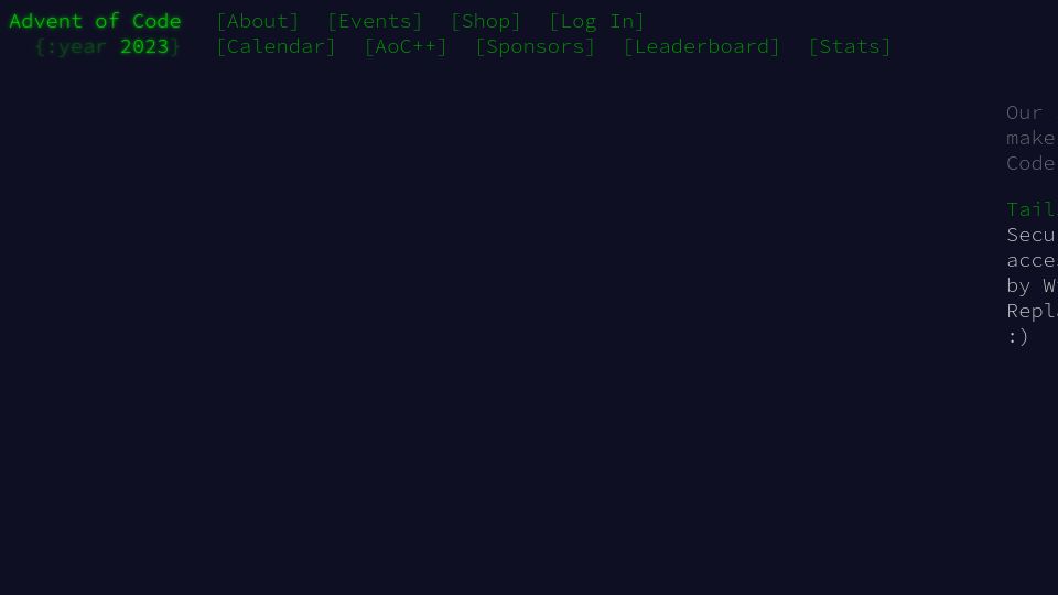 Screenshot of adventofcode.com: Advent of Code 2023 is nigh