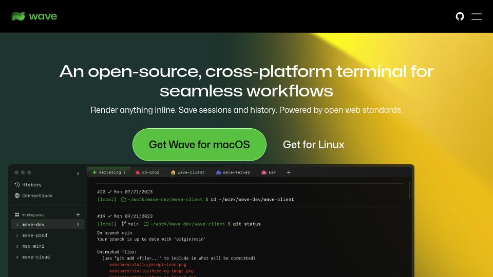 Screenshot of waveterm.dev: Waveterm