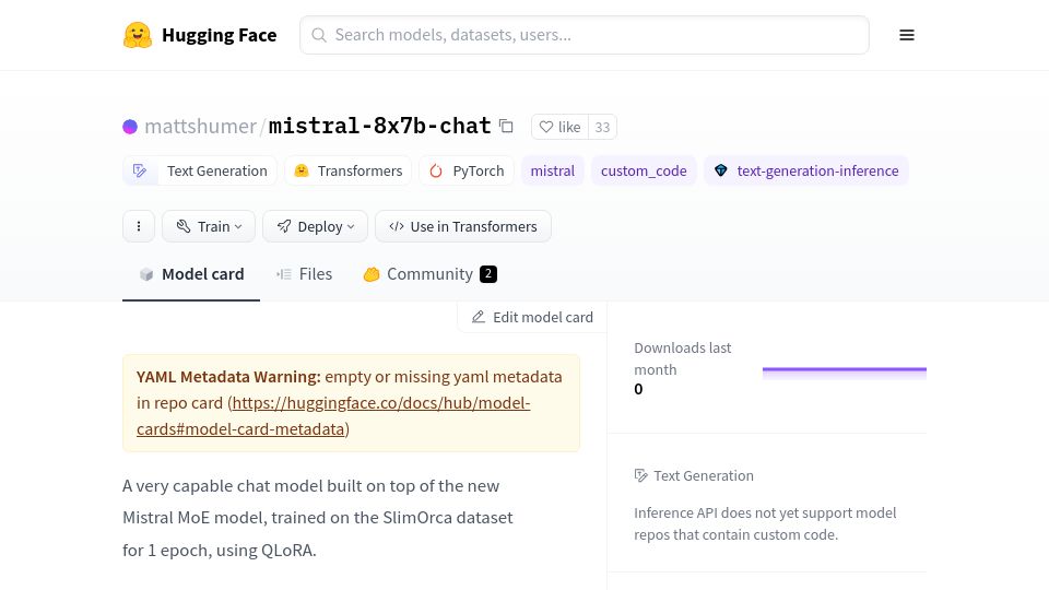 Screenshot of huggingface.co: Mistral-8x7B-Chat