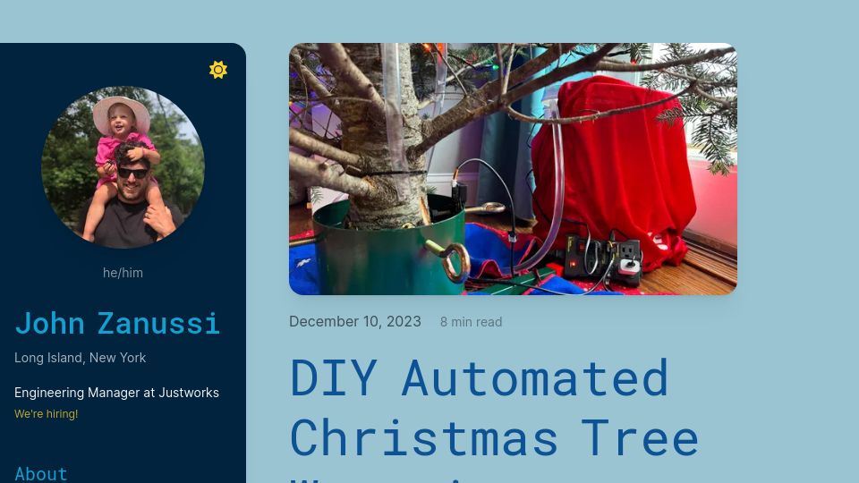 Screenshot of johnzanussi.com: Show HN: Watering my Christmas tree with ESPHome