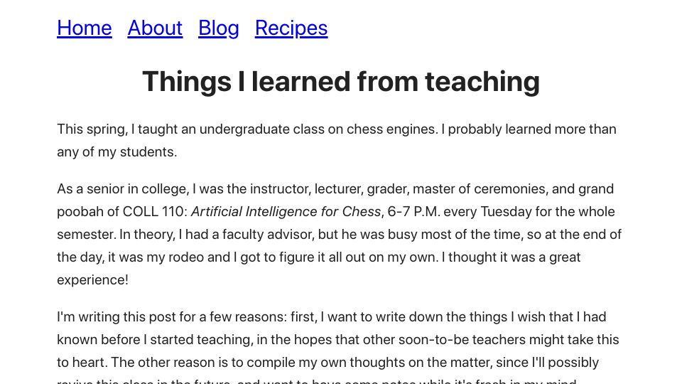 Screenshot of claytonwramsey.github.io: Things I learned from teaching
