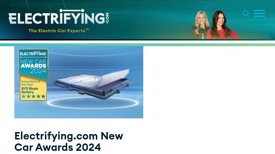Screenshot of electrifying.com: Innovation of the Year: BYD Blade Battery