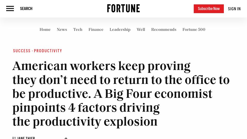 Screenshot of fortune.com: Factors driving a productivity explosion