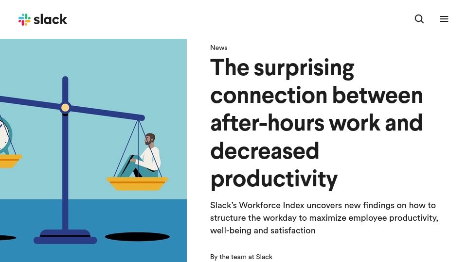 Screenshot of slack.com: The surprising connection between after-hours work and decreased productivity