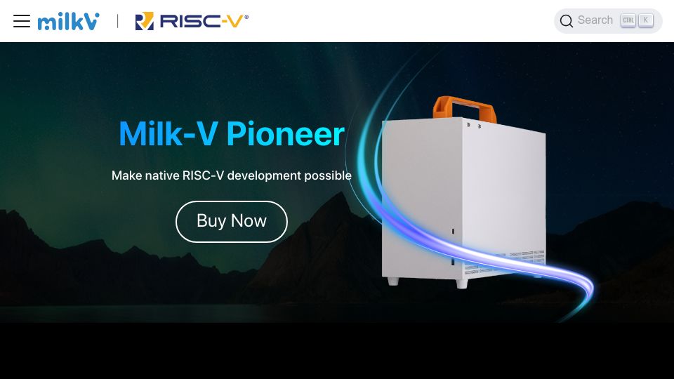 Screenshot of milkv.io: Milk-V Pioneer – native RISC-V computer