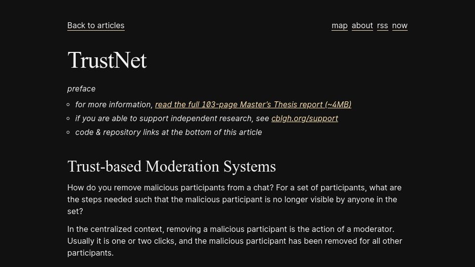 Screenshot of cblgh.org: Trust-based moderation systems