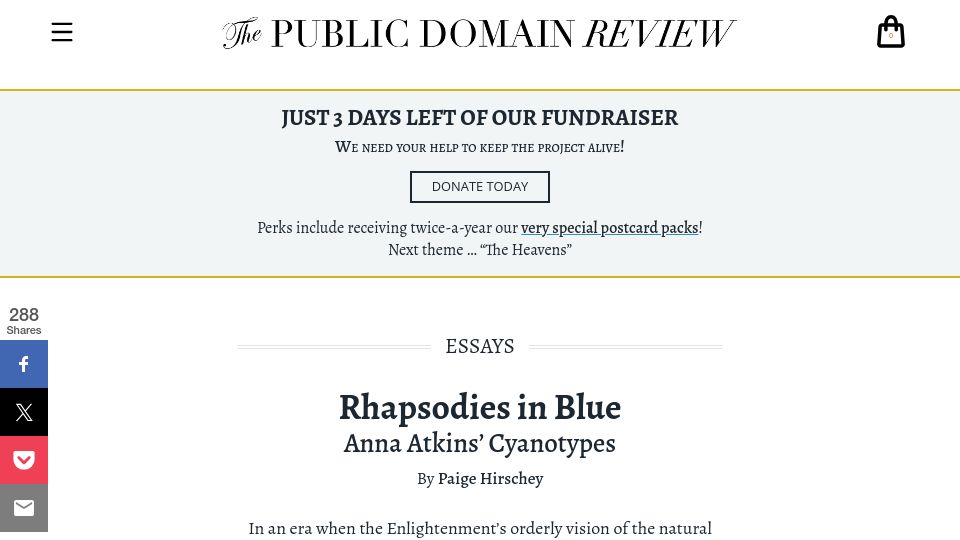 Screenshot of publicdomainreview.org: Rhapsodies in Blue: Anna Atkins' Cyanotypes