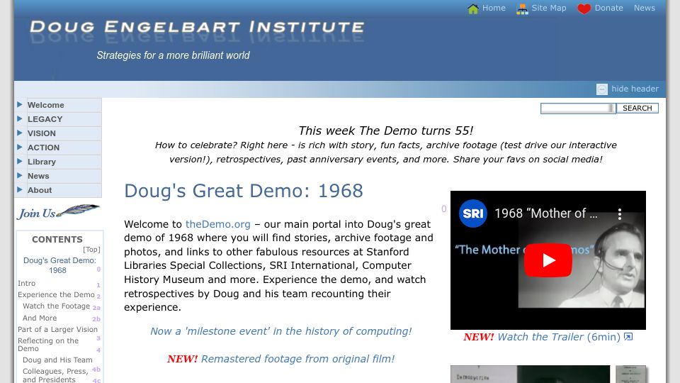 Screenshot of dougengelbart.org: Doug Engelbart’s 1968 demo