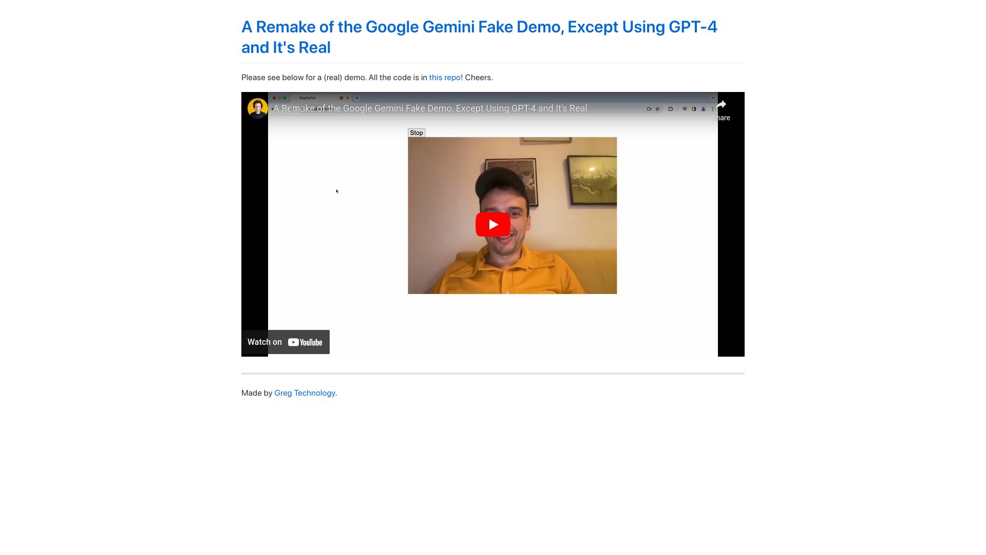 Screenshot of sagittarius.greg.technology: Show HN: I Remade the Fake Google Gemini Demo, Except Using GPT-4 and It's Real