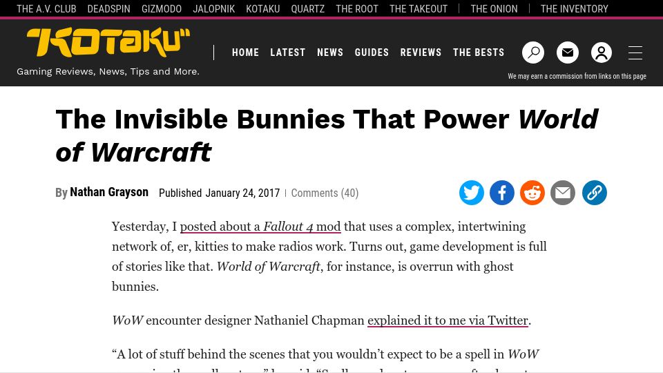 Screenshot of kotaku.com: Invisible Bunnies That Power World of Warcraft (2017)