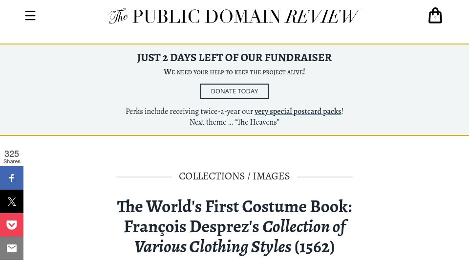 Screenshot of publicdomainreview.org: The First Costume Book: 1562